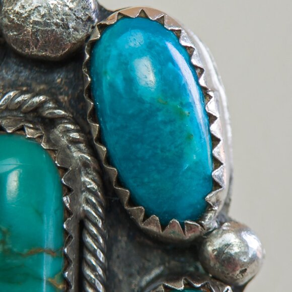 Sterling Multi-Stone Turquoise Cluster Ring — Size 10.25 - Picture 10 of 14